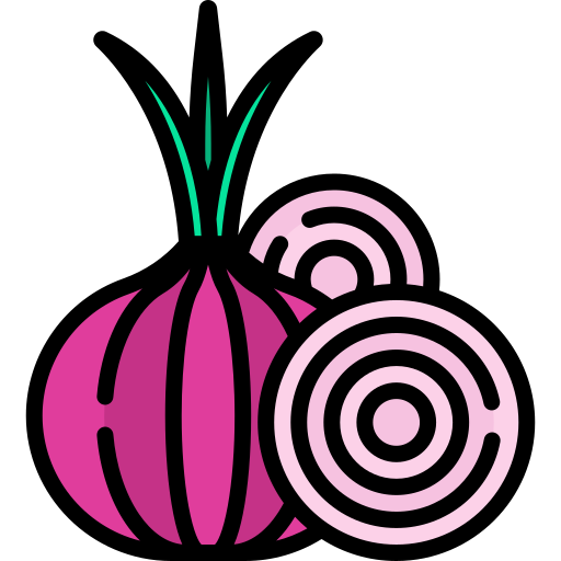 Illustrated red onion and onion slices